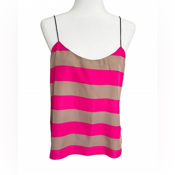 Tibi Pink Striped Scoop Neck Tank Top Size 10 Silk Nylon NWT $198 - Picture 1 of 10